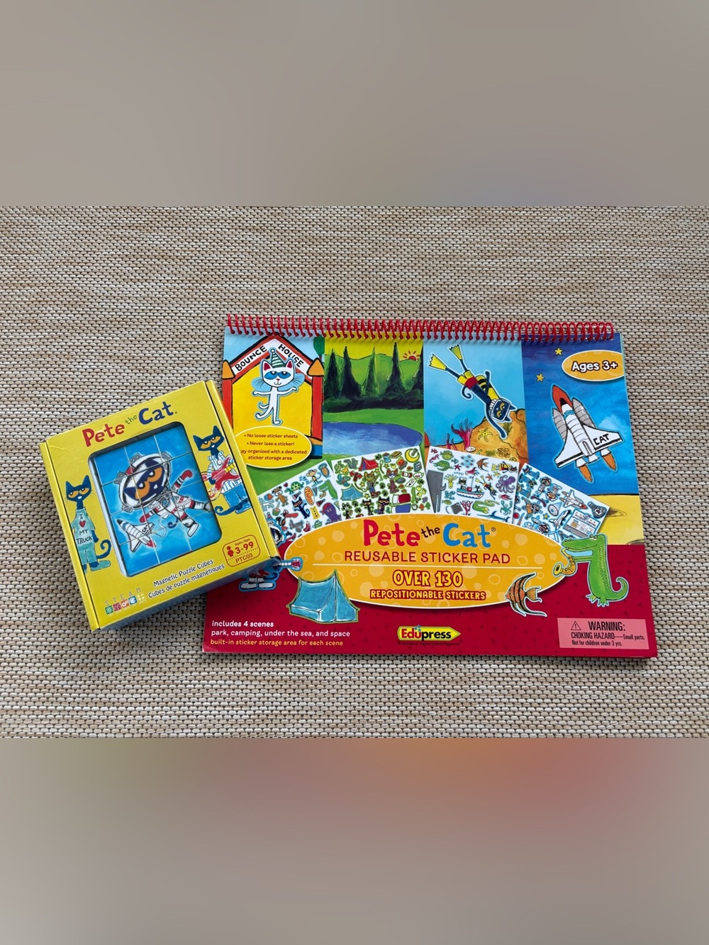Pete the Cat Reusable Sticker Pad and Magnetic 6 in 1 cube puzzle